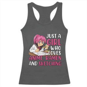 Just A Girl Who Loves Anime Ramen And Sketching Racerback Tank Top Japan Kawaii Otaku Manga Lover TS02 Dark Heather Print Your Wear