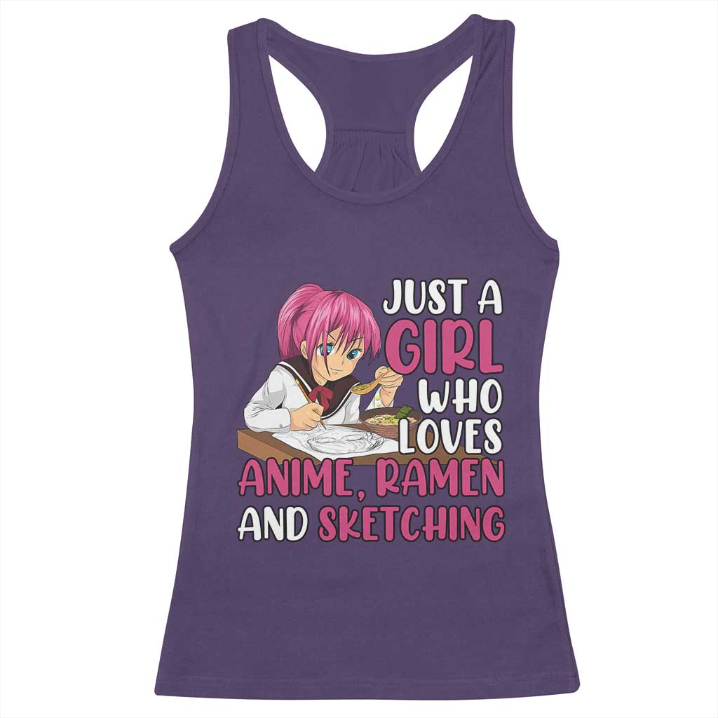 Just A Girl Who Loves Anime Ramen And Sketching Racerback Tank Top Japan Kawaii Otaku Manga Lover TS02 Purple Print Your Wear
