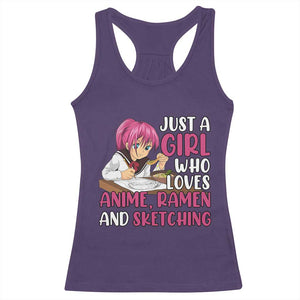 Just A Girl Who Loves Anime Ramen And Sketching Racerback Tank Top Japan Kawaii Otaku Manga Lover TS02 Purple Print Your Wear