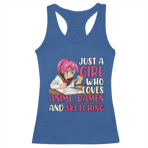 Just A Girl Who Loves Anime Ramen And Sketching Racerback Tank Top Japan Kawaii Otaku Manga Lover TS02 Royal Blue Print Your Wear