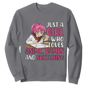 Just A Girl Who Loves Anime Ramen And Sketching Sweatshirt Japan Kawaii Otaku Manga Lover TS02 Charcoal Print Your Wear