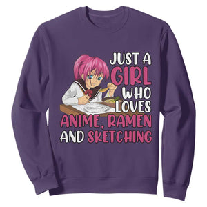 Just A Girl Who Loves Anime Ramen And Sketching Sweatshirt Japan Kawaii Otaku Manga Lover TS02 Purple Print Your Wear