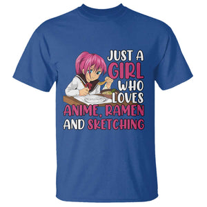 Just A Girl Who Loves Anime Ramen And Sketching T Shirt Japan Kawaii Otaku Manga Lover TS02 Royal Blue Print Your Wear