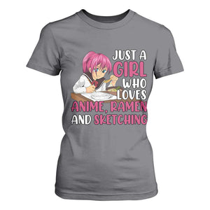 Just A Girl Who Loves Anime Ramen And Sketching T Shirt For Women Japan Kawaii Otaku Manga Lover TS02 Charcoal Print Your Wear