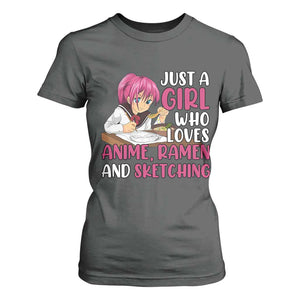 Just A Girl Who Loves Anime Ramen And Sketching T Shirt For Women Japan Kawaii Otaku Manga Lover TS02 Dark Heather Print Your Wear