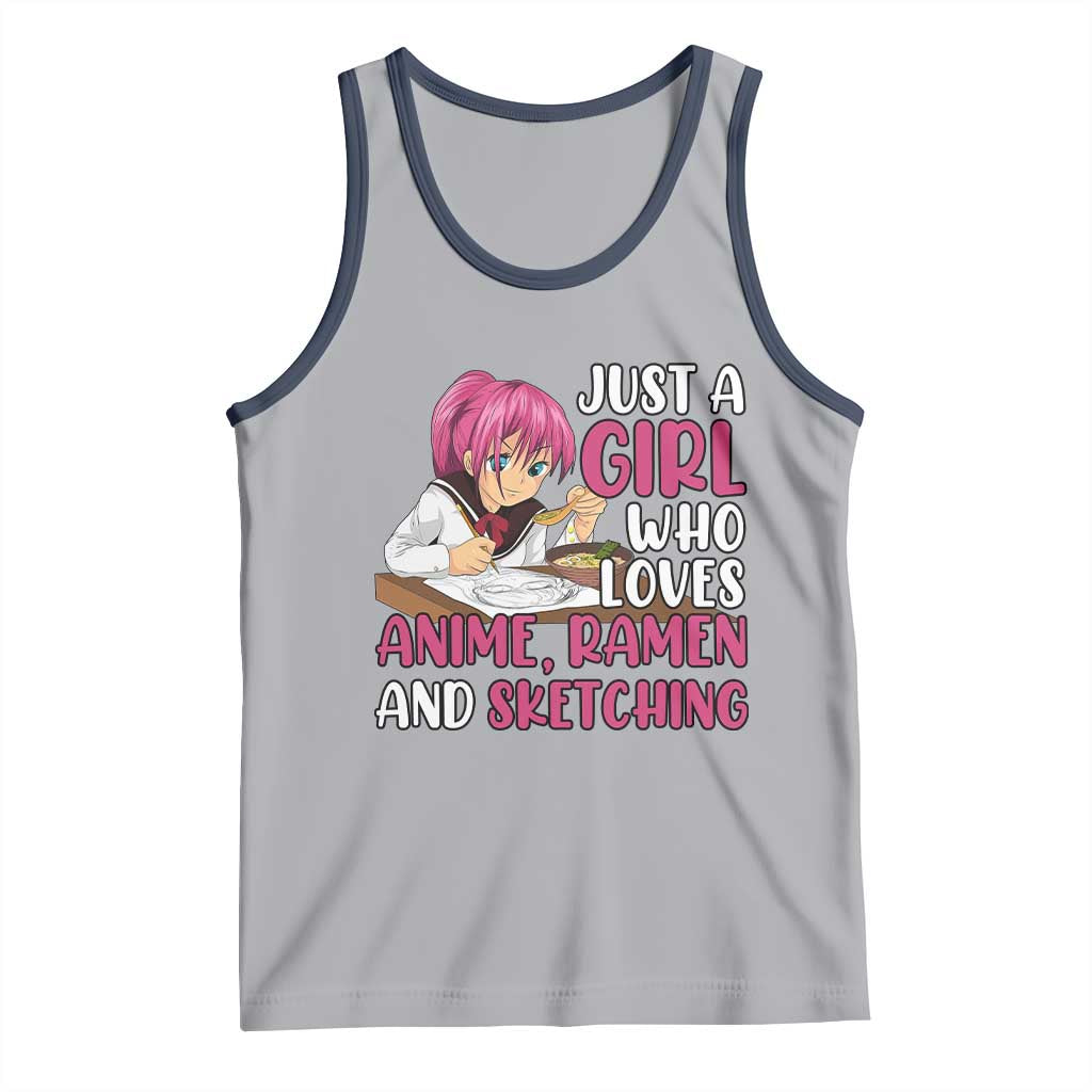 Just A Girl Who Loves Anime Ramen And Sketching Tank Top Japan Kawaii Otaku Manga Lover TS02 Athletic Heather Navy Print Your Wear