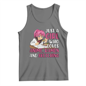 Just A Girl Who Loves Anime Ramen And Sketching Tank Top Japan Kawaii Otaku Manga Lover TS02 Black Heather Print Your Wear