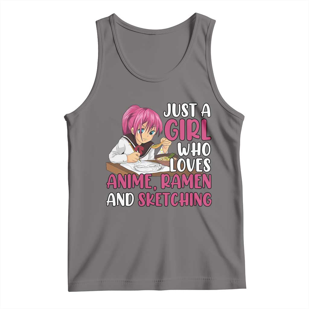Just A Girl Who Loves Anime Ramen And Sketching Tank Top Japan Kawaii Otaku Manga Lover TS02 Deep Heather Print Your Wear