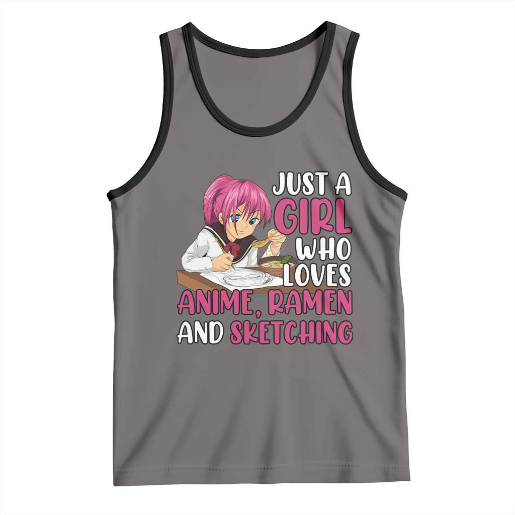 Just A Girl Who Loves Anime Ramen And Sketching Tank Top Japan Kawaii Otaku Manga Lover TS02 Deep Heather Black Print Your Wear
