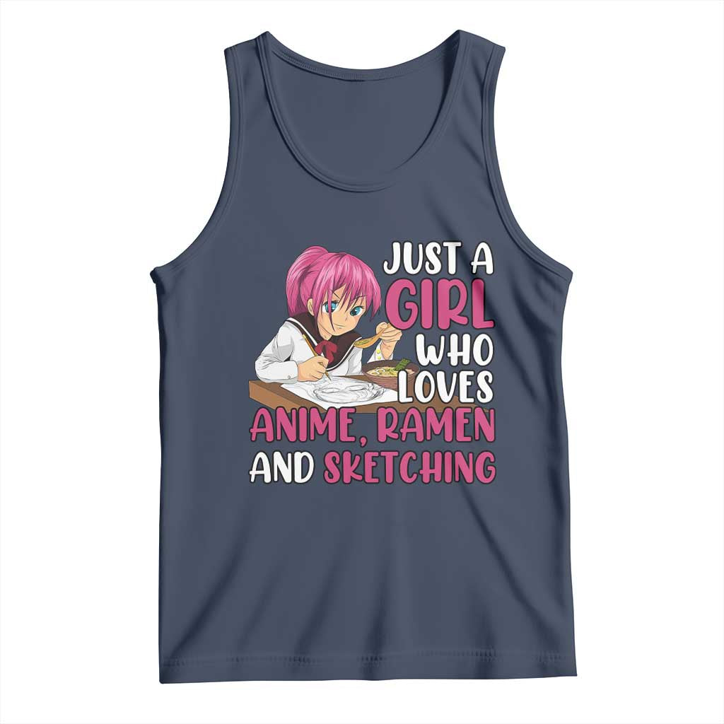 Just A Girl Who Loves Anime Ramen And Sketching Tank Top Japan Kawaii Otaku Manga Lover TS02 Navy Print Your Wear