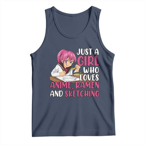 Just A Girl Who Loves Anime Ramen And Sketching Tank Top Japan Kawaii Otaku Manga Lover TS02 Navy Print Your Wear