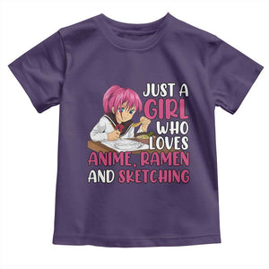 Just A Girl Who Loves Anime Ramen And Sketching Toddler T Shirt Japan Kawaii Otaku Manga Lover TS02 Purple Print Your Wear