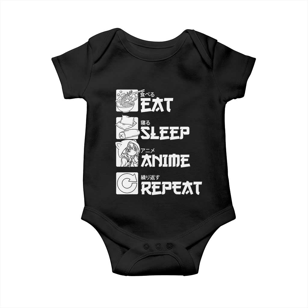 Eat Sleep Anime Repeat Baby Onesie Japan Otaku Manga Lover TS02 Black Print Your Wear