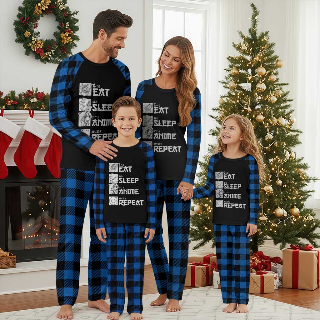 Eat Sleep Anime Repeat Plaid Pajama Set Japan Otaku Manga Lover TS02 Blue Plaid Print Your Wear