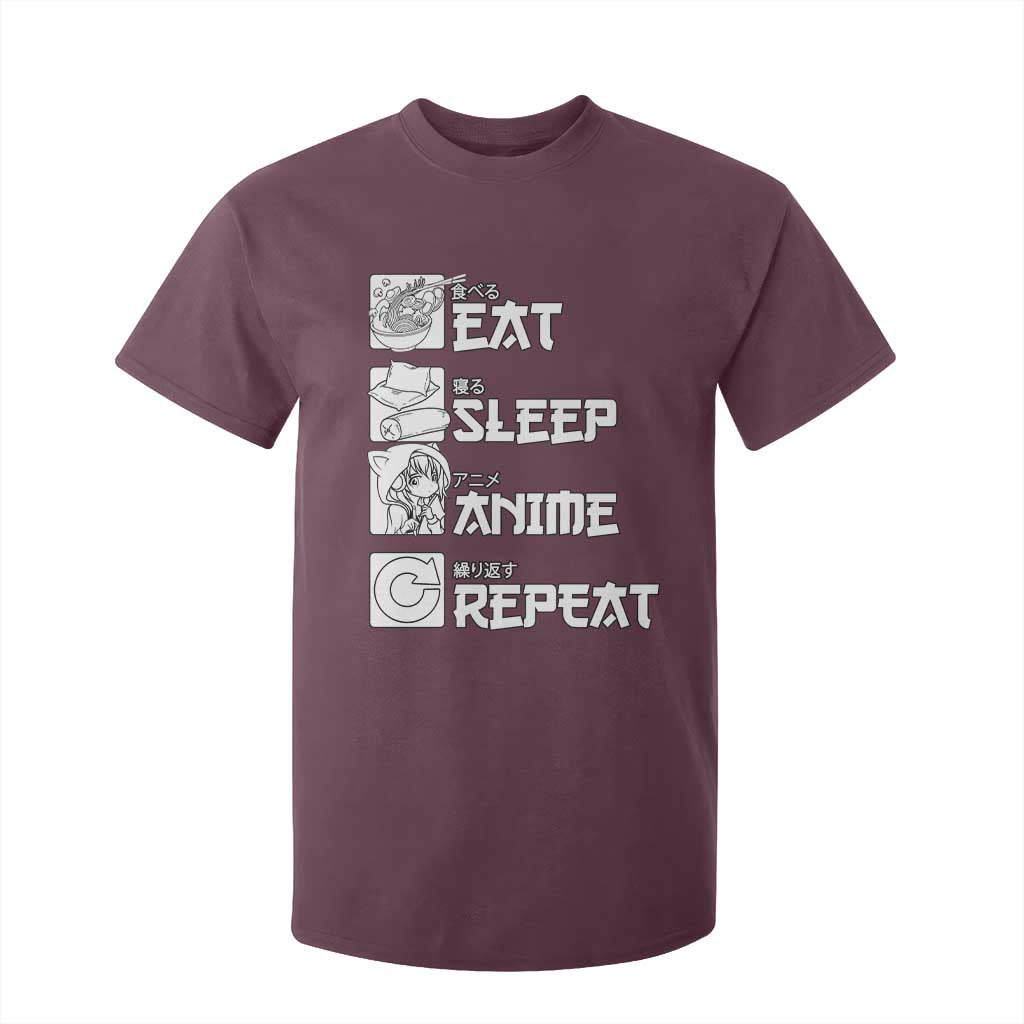 Eat Sleep Anime Repeat T Shirt For Kid Japan Otaku Manga Lover TS02 Maroon Print Your Wear