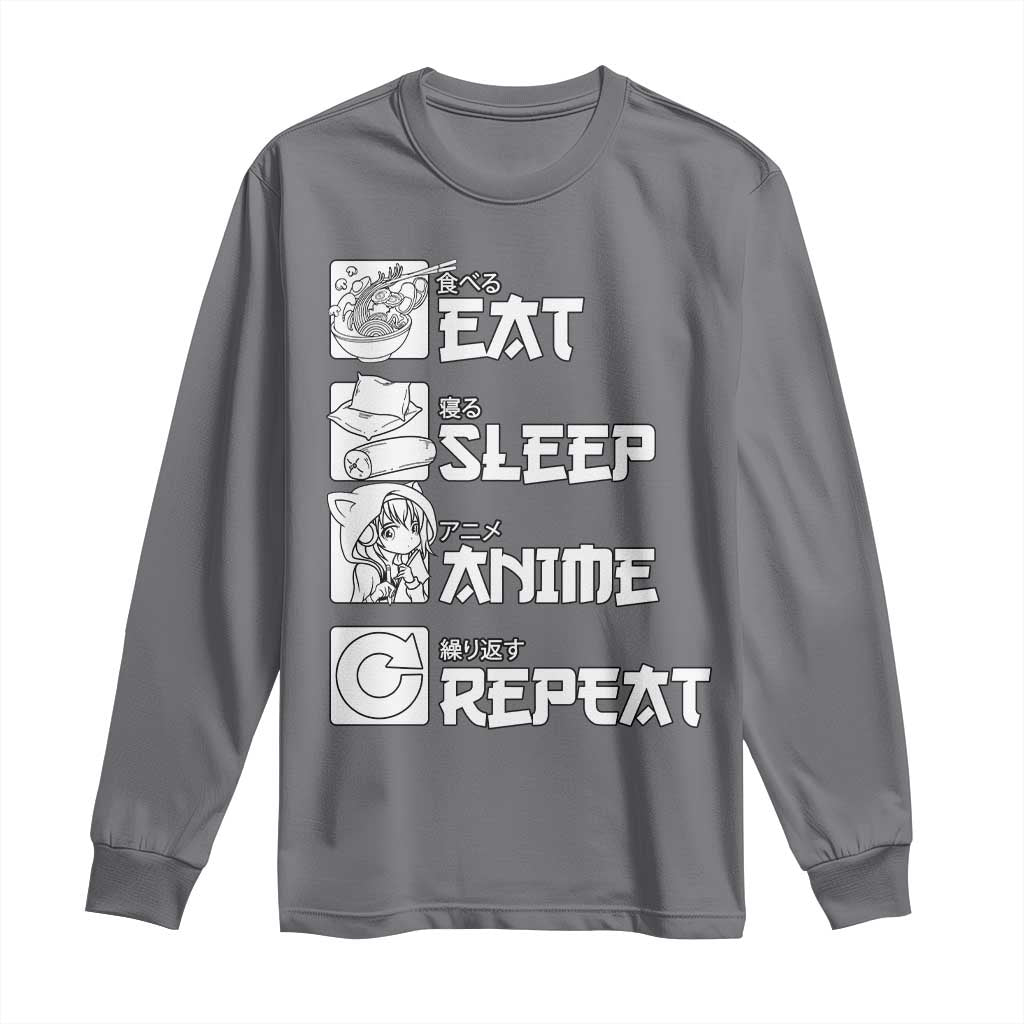 Eat Sleep Anime Repeat Long Sleeve Shirt Japan Otaku Manga Lover TS02 Charcoal Print Your Wear