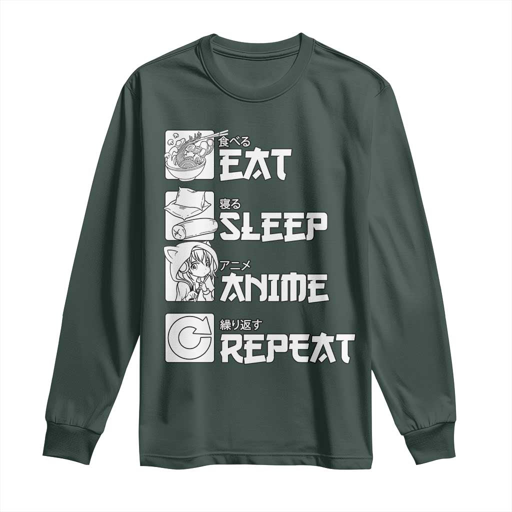 Eat Sleep Anime Repeat Long Sleeve Shirt Japan Otaku Manga Lover TS02 Dark Forest Green Print Your Wear