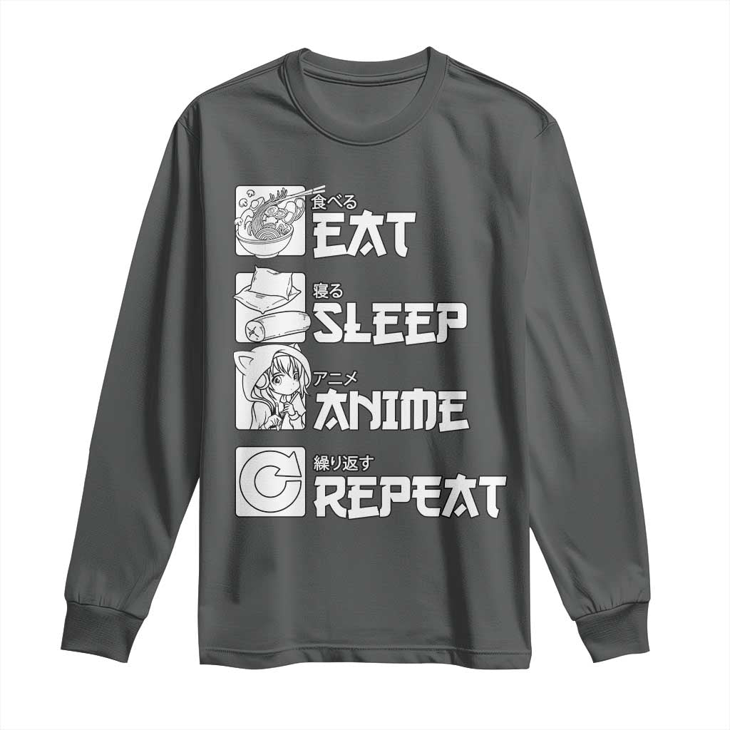 Eat Sleep Anime Repeat Long Sleeve Shirt Japan Otaku Manga Lover TS02 Dark Heather Print Your Wear
