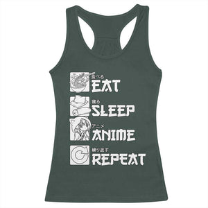 Eat Sleep Anime Repeat Racerback Tank Top Japan Otaku Manga Lover TS02 Dark Forest Green Print Your Wear