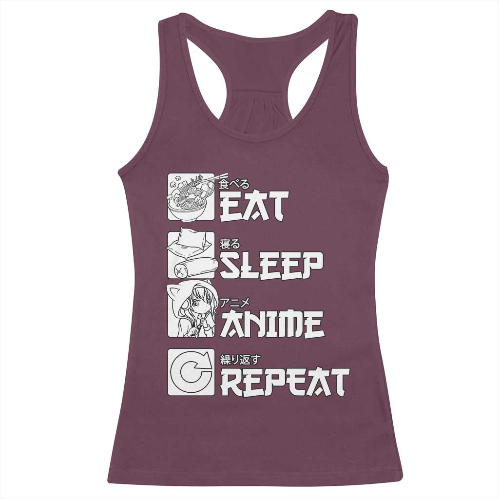 Eat Sleep Anime Repeat Racerback Tank Top Japan Otaku Manga Lover TS02 Maroon Print Your Wear