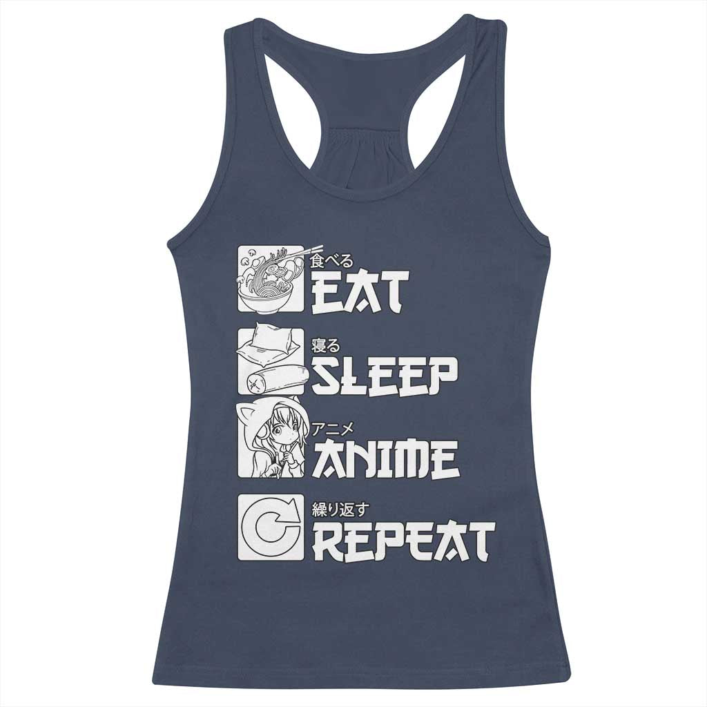 Eat Sleep Anime Repeat Racerback Tank Top Japan Otaku Manga Lover TS02 Navy Print Your Wear