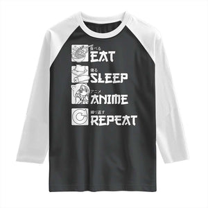 Eat Sleep Anime Repeat Raglan Shirt Japan Otaku Manga Lover TS02 Black White Print Your Wear