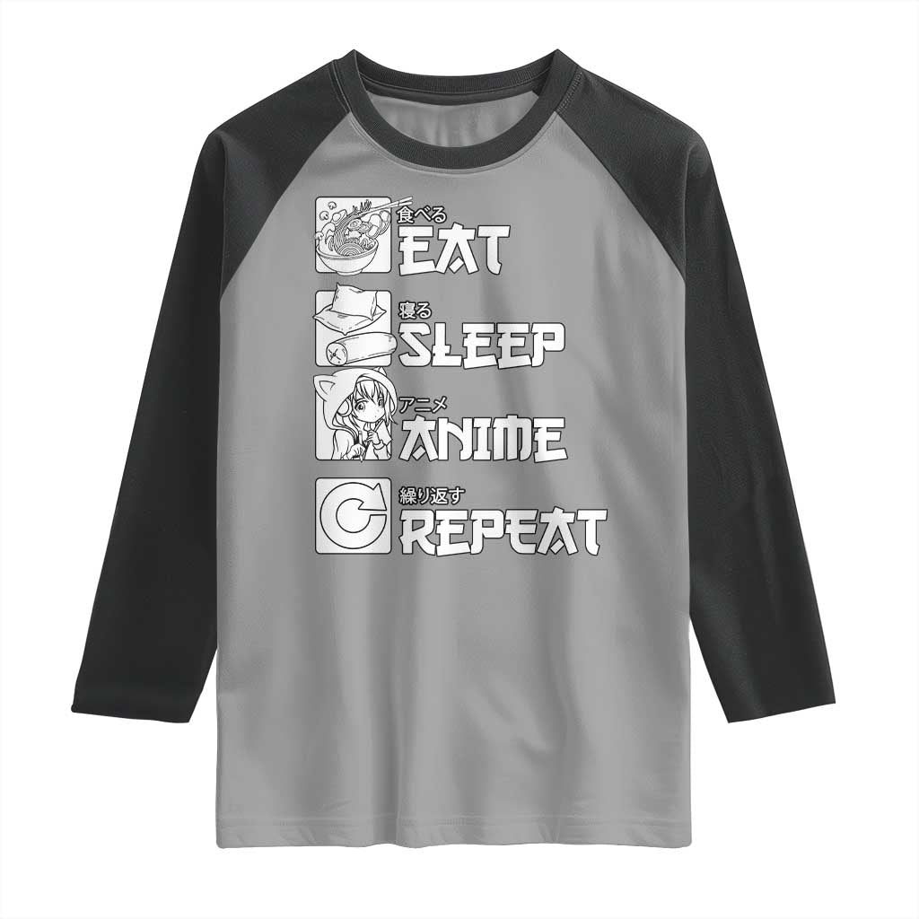 Eat Sleep Anime Repeat Raglan Shirt Japan Otaku Manga Lover TS02 Sport Gray Black Print Your Wear