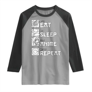 Eat Sleep Anime Repeat Raglan Shirt Japan Otaku Manga Lover TS02 Sport Gray Black Print Your Wear