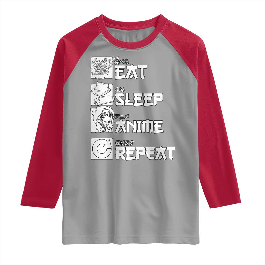 Eat Sleep Anime Repeat Raglan Shirt Japan Otaku Manga Lover TS02 Sport Gray Red Print Your Wear
