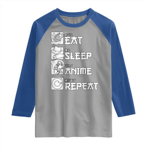Eat Sleep Anime Repeat Raglan Shirt Japan Otaku Manga Lover TS02 Sport Gray Royal Print Your Wear