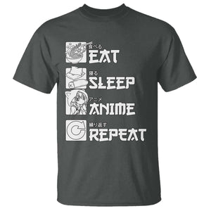 Eat Sleep Anime Repeat T Shirt Japan Otaku Manga Lover TS02 Dark Heather Print Your Wear