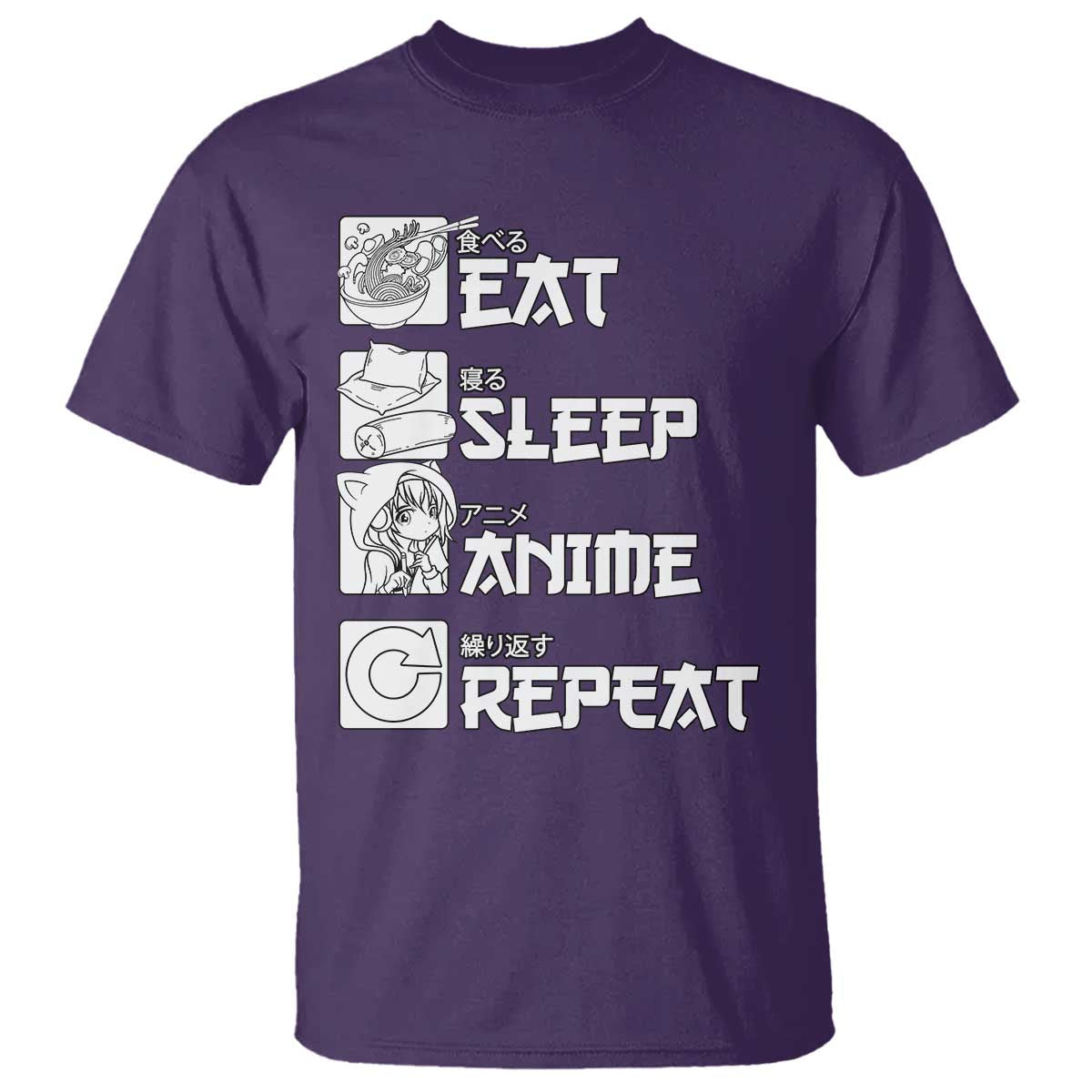 Eat Sleep Anime Repeat T Shirt Japan Otaku Manga Lover TS02 Purple Print Your Wear