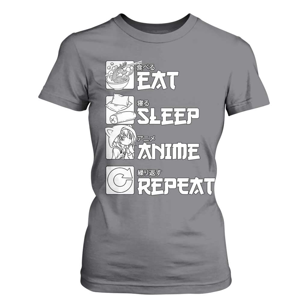 Eat Sleep Anime Repeat T Shirt For Women Japan Otaku Manga Lover TS02 Charcoal Print Your Wear