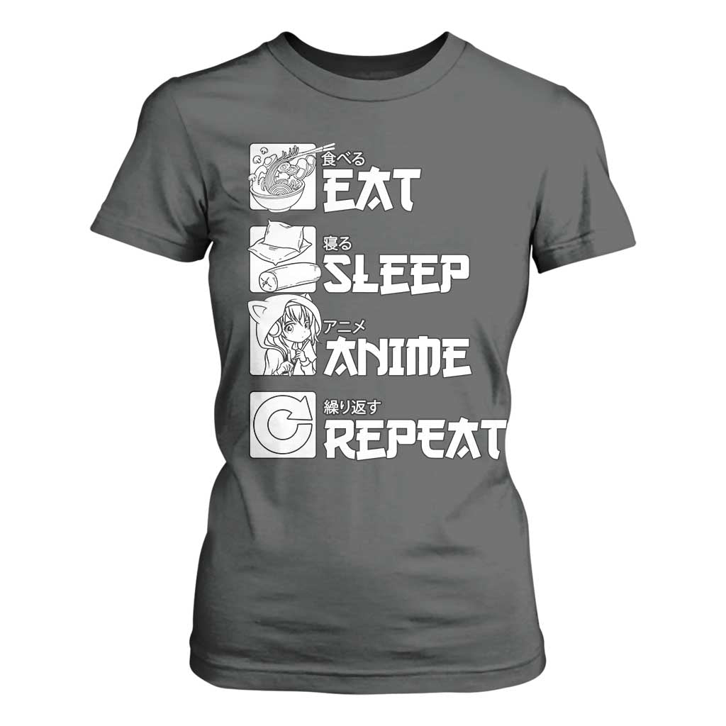 Eat Sleep Anime Repeat T Shirt For Women Japan Otaku Manga Lover TS02 Dark Heather Print Your Wear