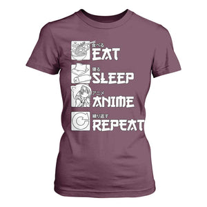 Eat Sleep Anime Repeat T Shirt For Women Japan Otaku Manga Lover TS02 Maroon Print Your Wear