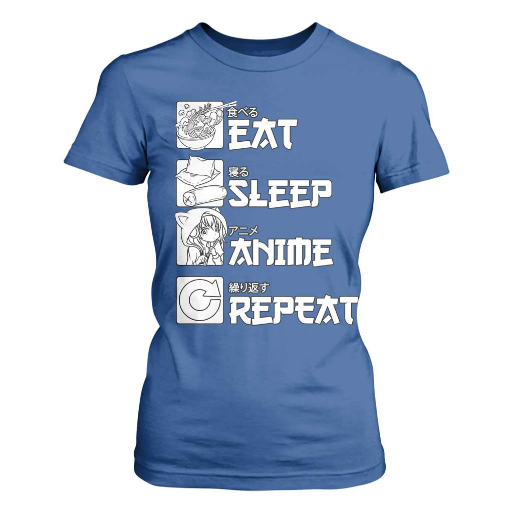 Eat Sleep Anime Repeat T Shirt For Women Japan Otaku Manga Lover TS02 Royal Blue Print Your Wear