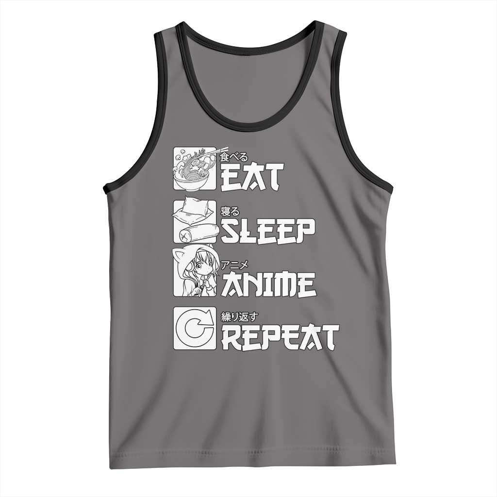 Eat Sleep Anime Repeat Tank Top Japan Otaku Manga Lover TS02 Deep Heather Black Print Your Wear