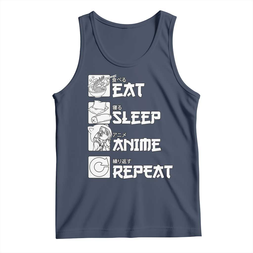 Eat Sleep Anime Repeat Tank Top Japan Otaku Manga Lover TS02 Navy Print Your Wear