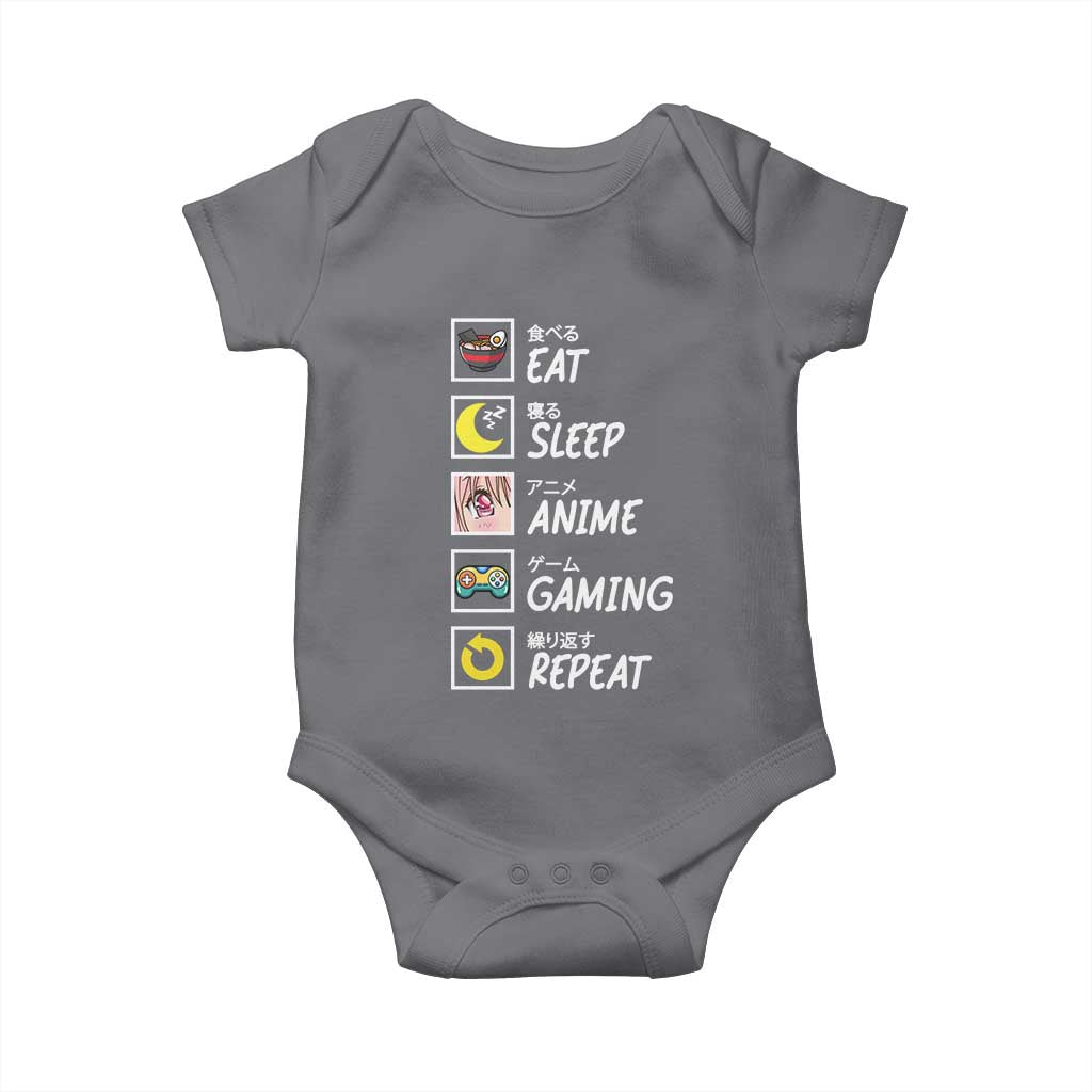Eat Sleep Anime Gaming Repeat Baby Onesie Kawaii Otaku Gamer Manga Ramen Lover TS02 Charcoal Print Your Wear