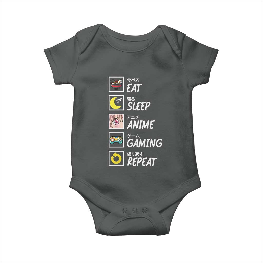 Eat Sleep Anime Gaming Repeat Baby Onesie Kawaii Otaku Gamer Manga Ramen Lover TS02 Dark Heather Print Your Wear