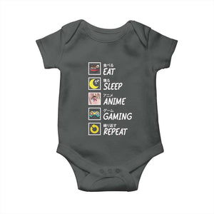 Eat Sleep Anime Gaming Repeat Baby Onesie Kawaii Otaku Gamer Manga Ramen Lover TS02 Dark Heather Print Your Wear
