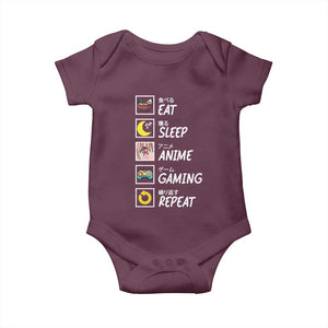 Eat Sleep Anime Gaming Repeat Baby Onesie Kawaii Otaku Gamer Manga Ramen Lover TS02 Maroon Print Your Wear