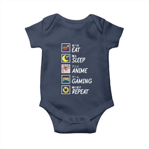 Eat Sleep Anime Gaming Repeat Baby Onesie Kawaii Otaku Gamer Manga Ramen Lover TS02 Navy Print Your Wear