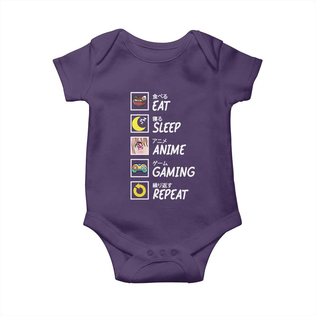 Eat Sleep Anime Gaming Repeat Baby Onesie Kawaii Otaku Gamer Manga Ramen Lover TS02 Purple Print Your Wear
