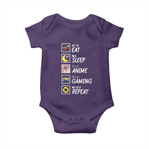 Eat Sleep Anime Gaming Repeat Baby Onesie Kawaii Otaku Gamer Manga Ramen Lover TS02 Purple Print Your Wear