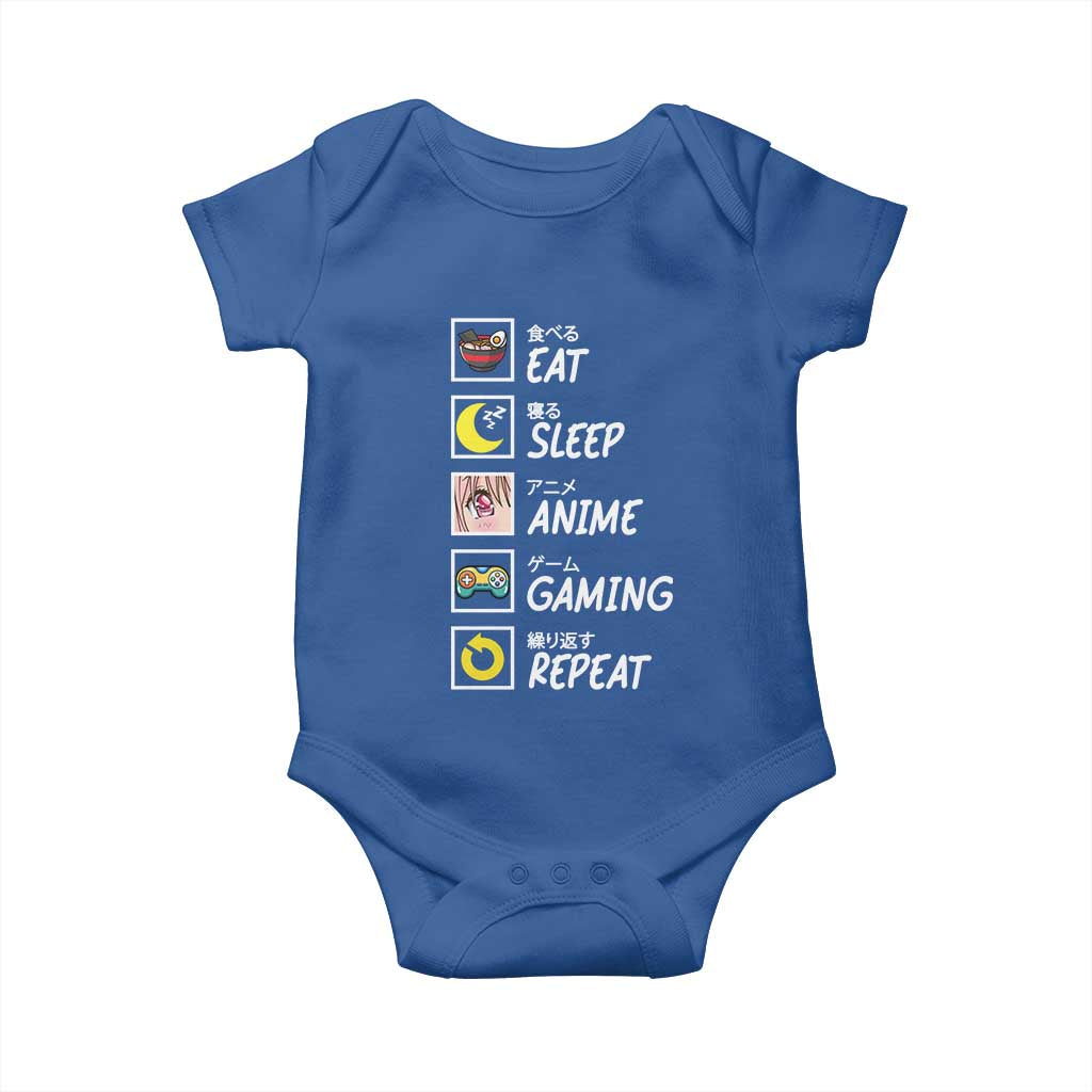 Eat Sleep Anime Gaming Repeat Baby Onesie Kawaii Otaku Gamer Manga Ramen Lover TS02 Royal Blue Print Your Wear