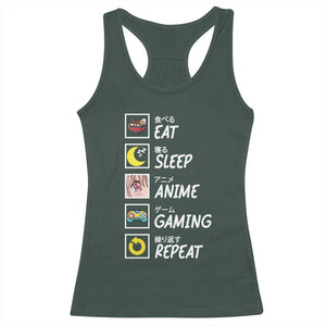 Eat Sleep Anime Gaming Repeat Racerback Tank Top Kawaii Otaku Gamer Manga Ramen Lover TS02 Dark Forest Green Print Your Wear