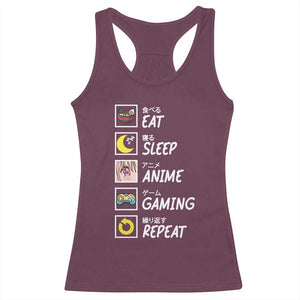 Eat Sleep Anime Gaming Repeat Racerback Tank Top Kawaii Otaku Gamer Manga Ramen Lover TS02 Maroon Print Your Wear