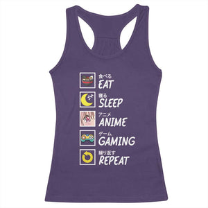 Eat Sleep Anime Gaming Repeat Racerback Tank Top Kawaii Otaku Gamer Manga Ramen Lover TS02 Purple Print Your Wear