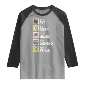 Eat Sleep Anime Gaming Repeat Raglan Shirt Kawaii Otaku Gamer Manga Ramen Lover TS02 Sport Gray Black Print Your Wear